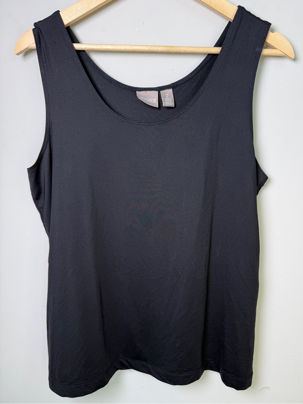 Chico's Stretch Scoop Neck Layering Tank Top Basic Minimalist Black Sz 2 (L)